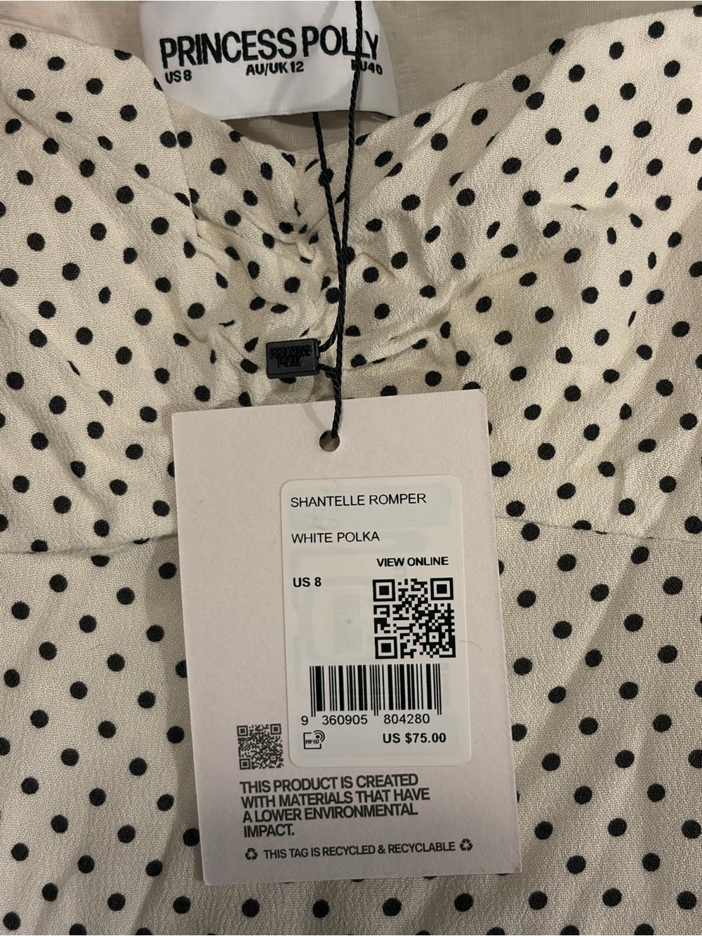 Princess Polly White and Black Polka Dot Romper 8 - Picture 3 of 5